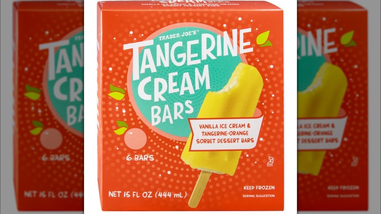 A box of Trader Joe's Tangerine Cream Bars on a white background