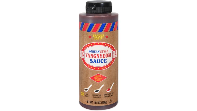 Bottle of Trader Joe's Korean Style Yangnyeom Sauce on white background