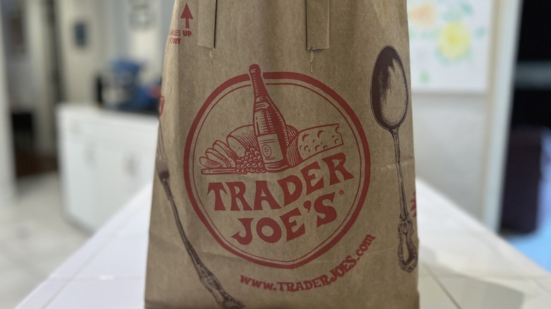 A paper grocery bag from Trader Joe's