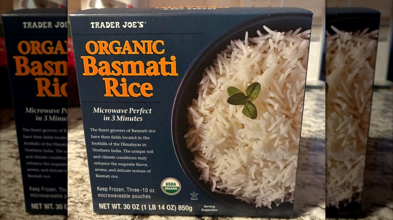 A box of Trader Joe's Organic Basmati Rice pouches