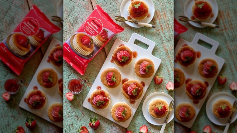 Trader Joe's Japanese soufflé cheesecakes with strawberries