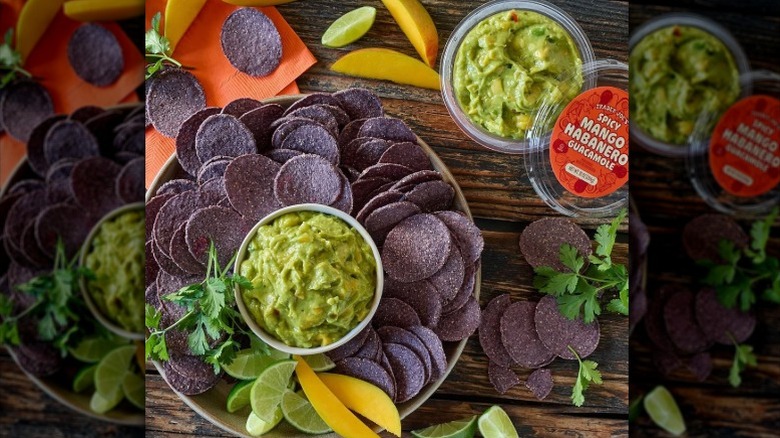Trader Joe's mango habanero guacamole with blue corn tortilla chips
