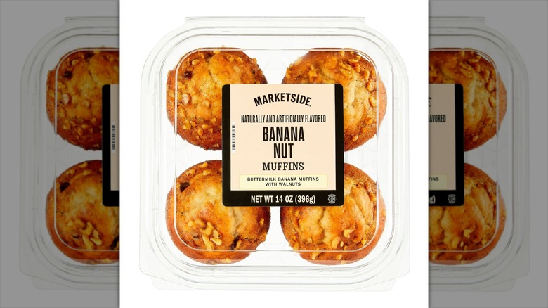 Plastic carton of four Walmart Marketside banana nut muffins
