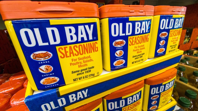 Old Bay Spices on Shelf at Store Brand Logo Display
