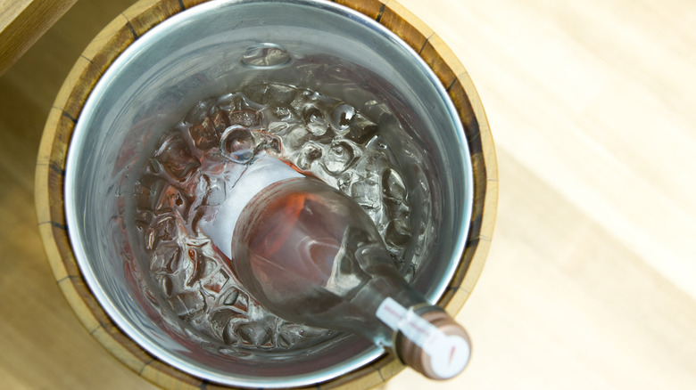 Bottle of wine in ice