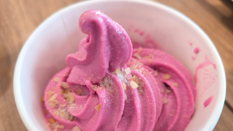 Bowl of pink frozen yogurt