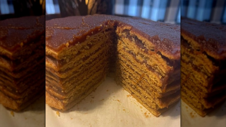 Apple stack cake missing a large slice
