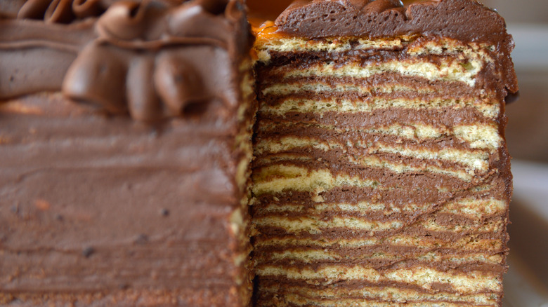 Sliced Doberge cake upclose