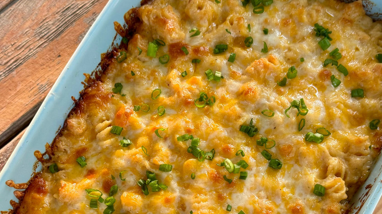 Mac and cheese topped with chives