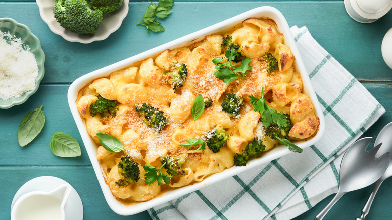 Mac and cheese with broccoli and herbs