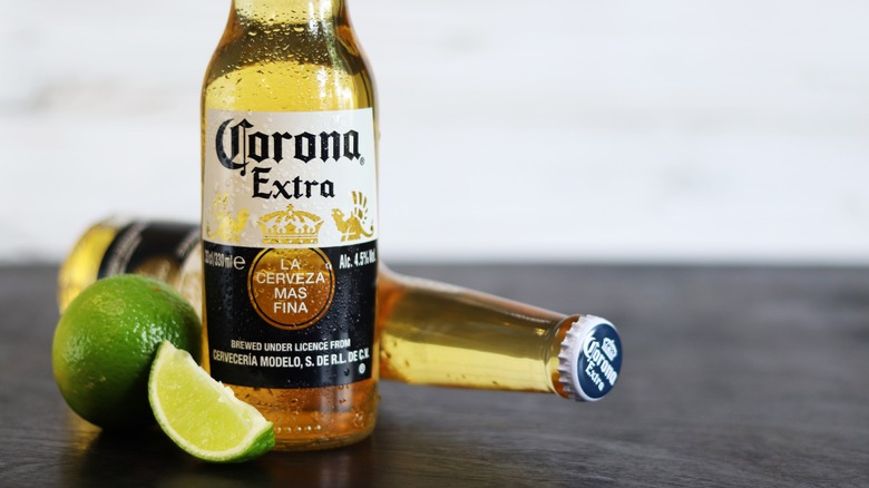 Bottles of Corona and lime