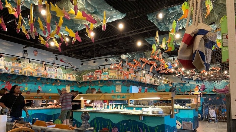 Interior decor and buffet at Crabby Mike's Calabash Seafood Buffet