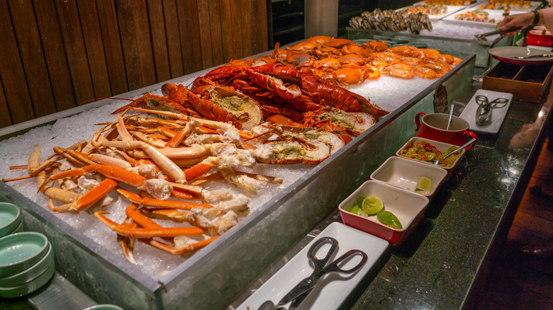 Seafood buffet with shellfish offerings