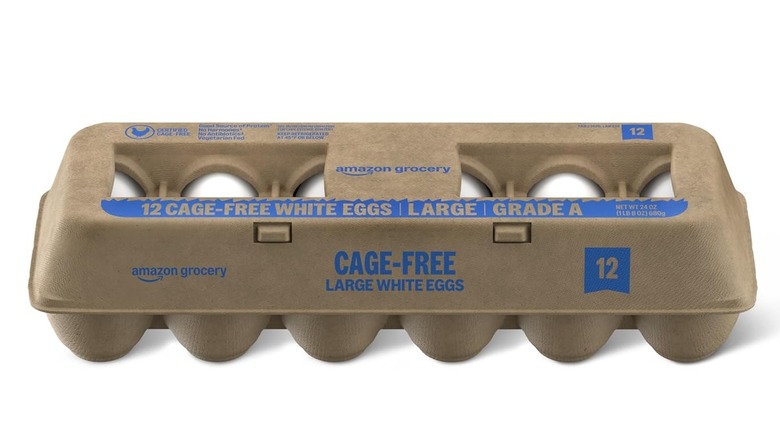 A carton of Amazon Grocery cage-free eggs