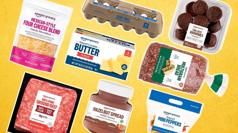 An assortment of Amazon Grocery brand food items