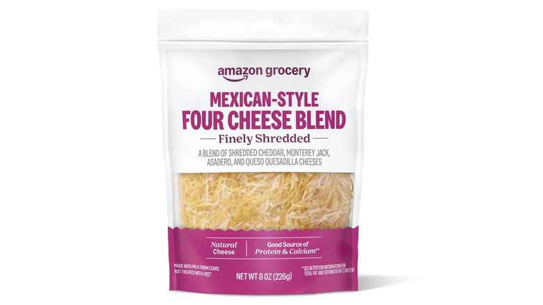 Front package of Amazon Grocery Mexican style shredded cheese