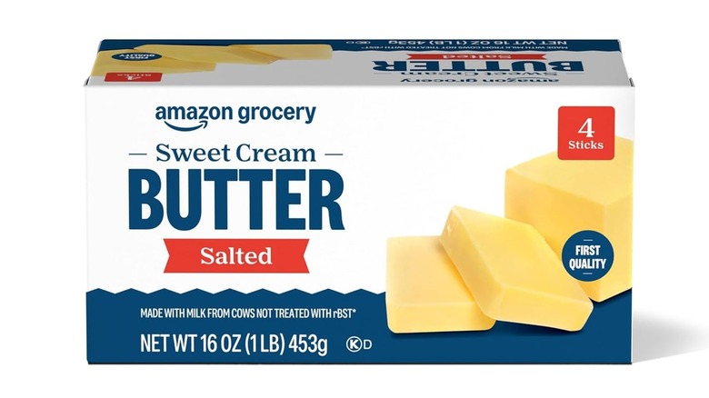 A box of Amazon Grocery salted sweet cream butter sticks