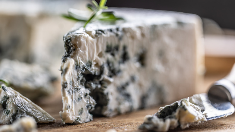 Blue cheese on a cutting board