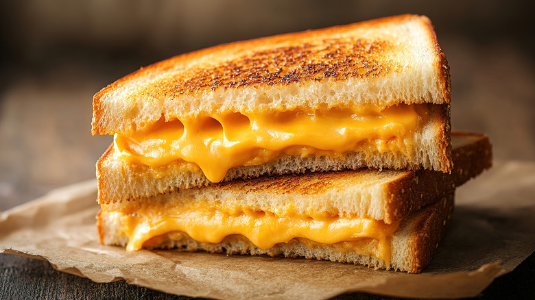 Grilled cheese sandwich on brown paper
