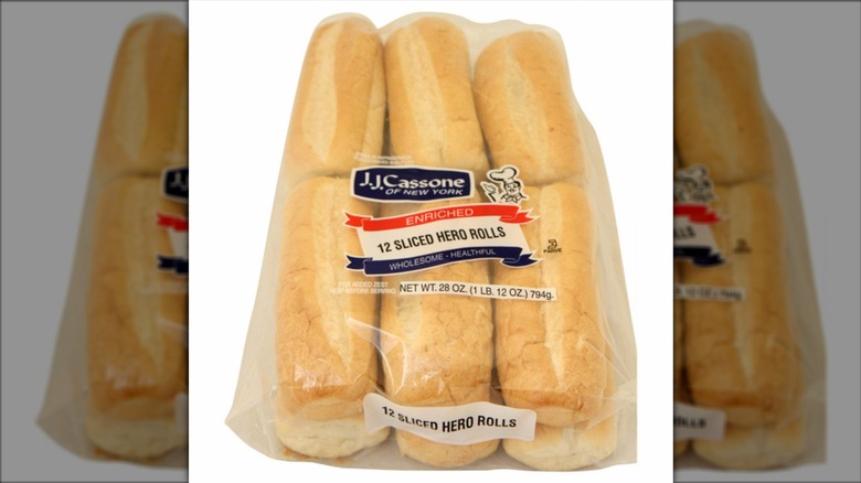 J.J. Cassone sliced hero rolls on a white background, mirrored