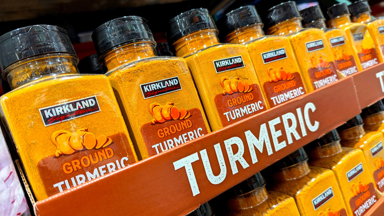 Shelf full of Kirkland ground turmeric