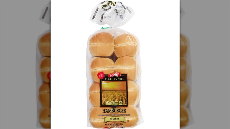 Schmidt Old Tyme hamburger rolls on a white background, mirrored