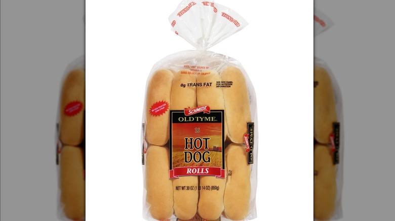 Schmidt Old Tyme hot dog rolls on a white background, mirrored