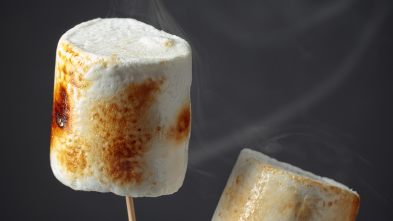 Close-up of toasted marshmallows with a black background