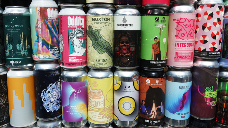 Assorted cans of craft beer