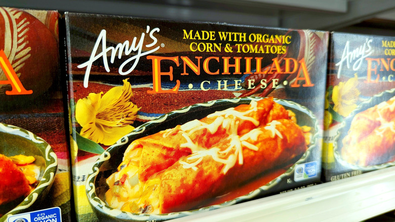 Amy's Kitchen cheese enchiladas on display at a supermarket