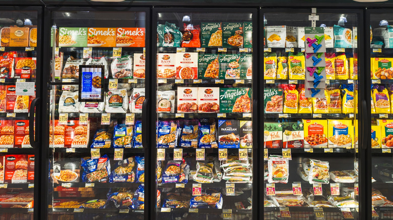 Frozen meals section at a supermarket