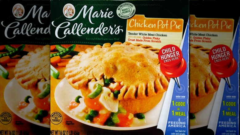 Packaging of Marie Callender's chicken pot pie, mirrored