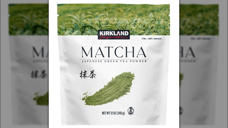 A bag of the Kirkland Signature Japanese Matcha Green Tea Powder sold at Costco