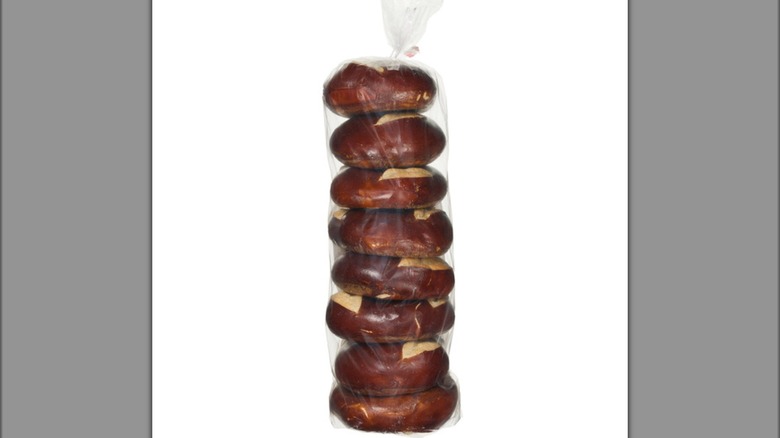 A bag of the new Kirkland Signature Pretzel Bagels sold at Costco