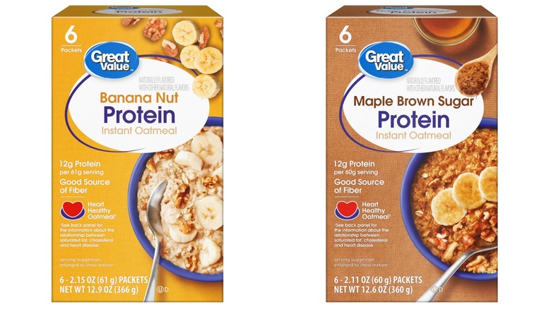 boxes of Banana Nut and Maple Brown Sugar Great Value Protein Instant Oatmeal