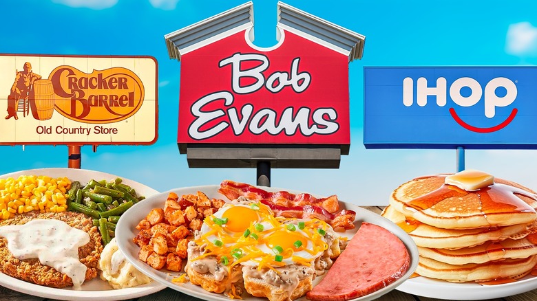 Composite image of restaurant signs and dishes on plates