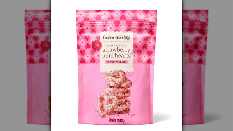 bag of heart-shaped pink pretzels