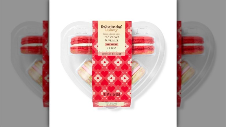 heart-shaped package of macarons