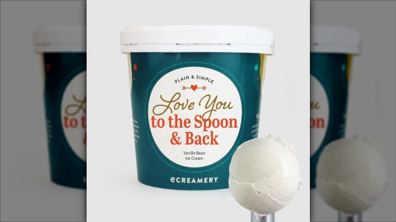 pint of vanilla ice cream with Valentine's Day message