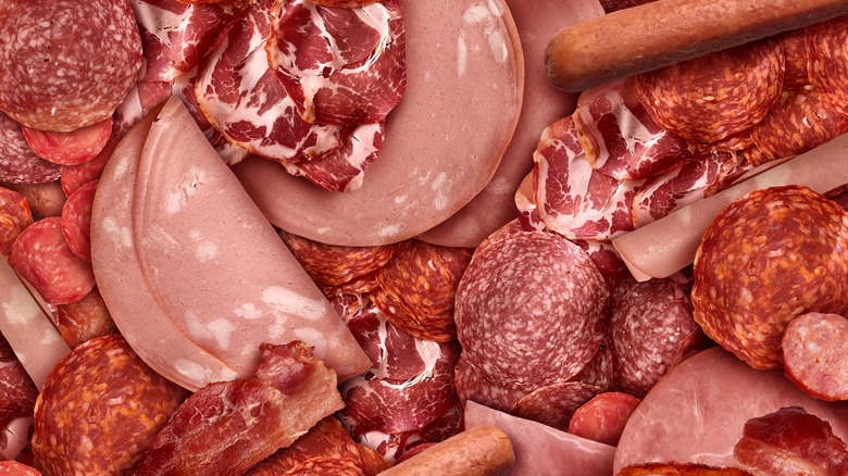 A lot of deli meat all mixed together