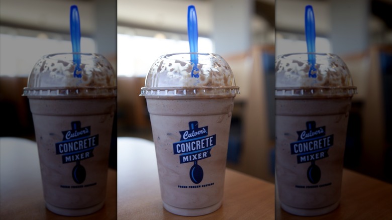 A Culver's concrete mixer on a table, mirrored