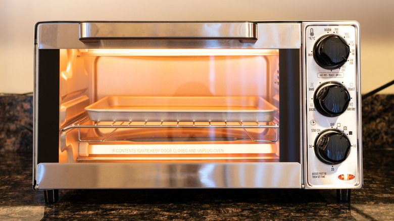 Toaster oven being preheated