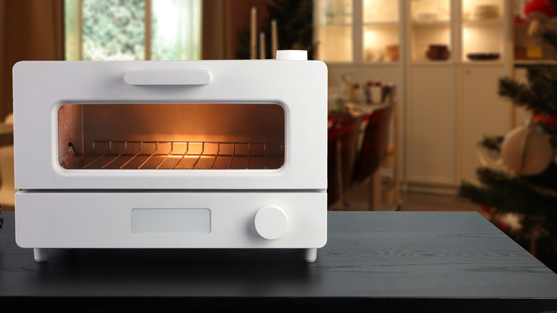 White toaster oven on a table