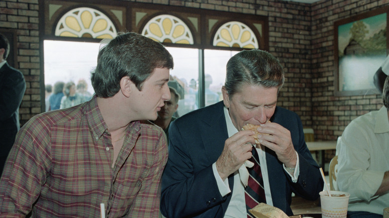 President Ronald Reagan eating a sandwich in the 1980s
