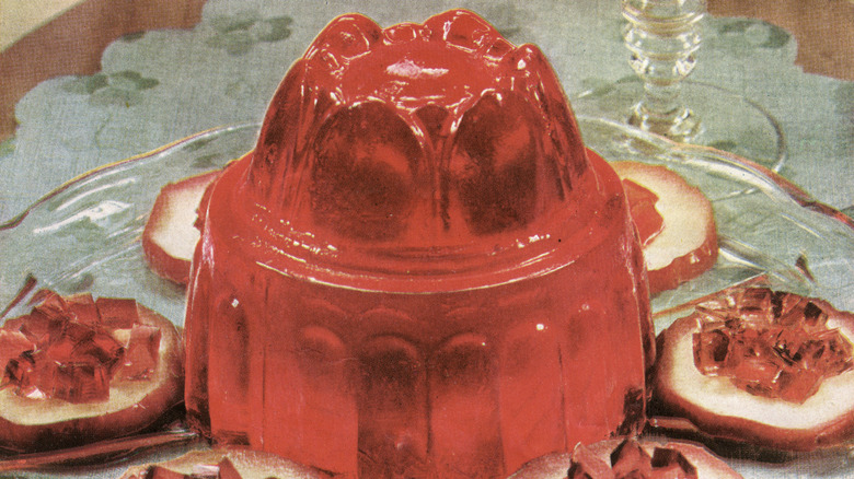 Red gelatin on a platter in the 1980s