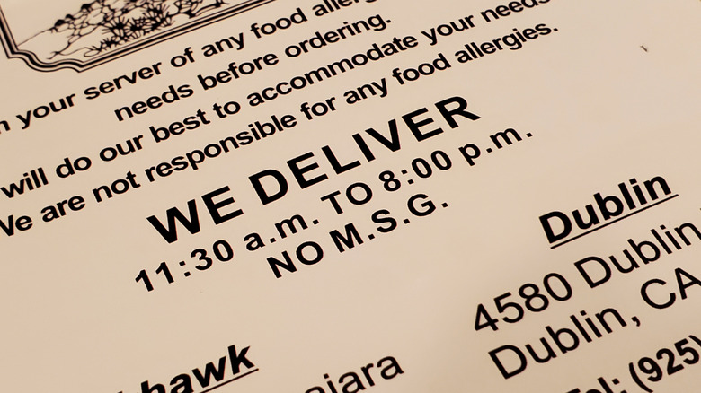 A menu from a Chinese restaurant stating "no M.S.G."