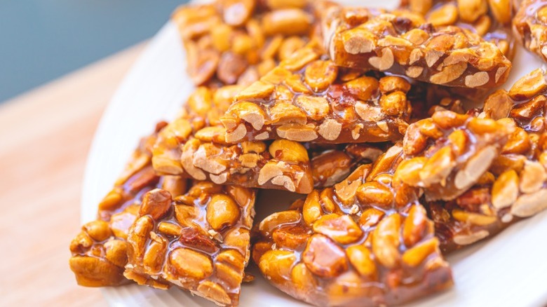 Several pieces of peanut brittle.