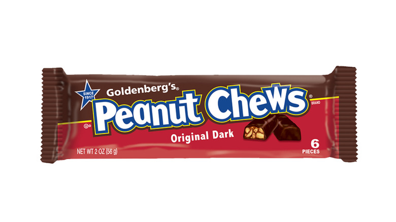 An Original Dark Goldenberg's Peanut Chews candy on a white background.
