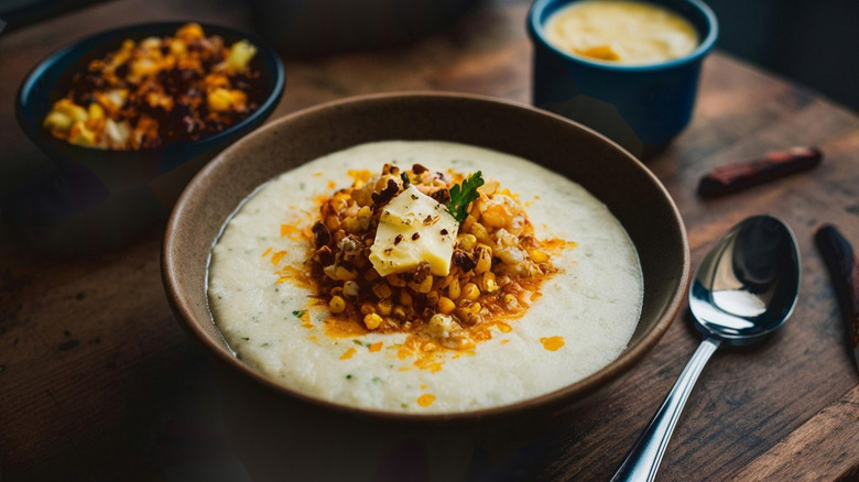 Grits topped with corn and butter