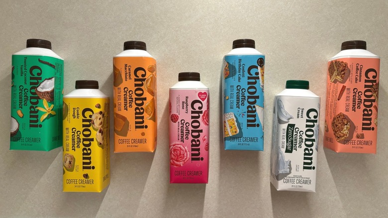 Chobani creamers laid on countertop